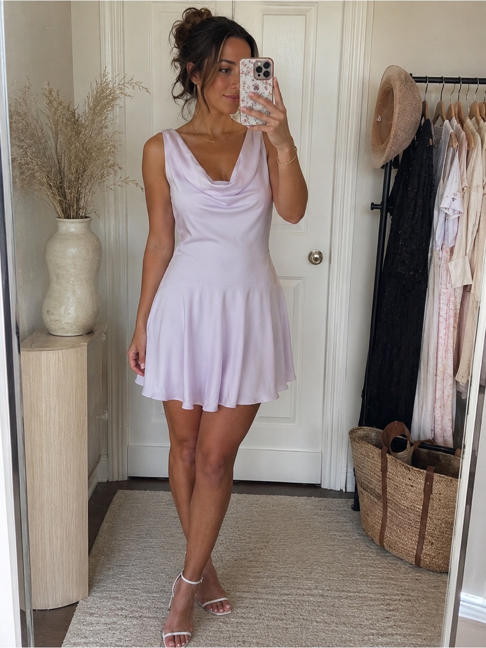 French Connection Lilac Satin Cowl Neck Fit & Flare Dress Size 8